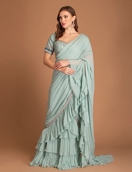 Ice Blue Drape Saree Set